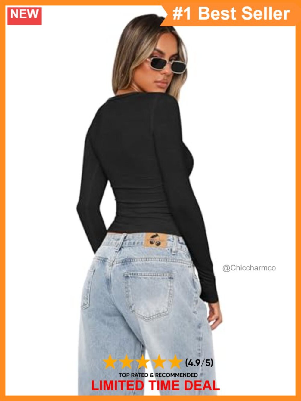 Women's Long Sleeve Crew Neck Slim Fit T-Shirt Y2K Basic Going Out Top - Picture 4 of 6